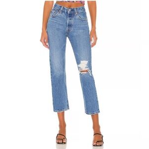 Levi’s 501 Highrise Blue Cropped Jeans Button Fly Size 26 Cotton Distressed